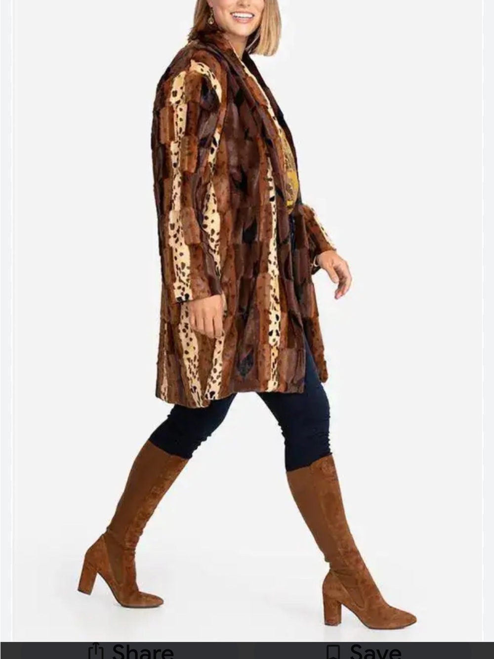 Johnny Was NWT Brown Patchwork Faux Fur Coat with Tan Accents size small